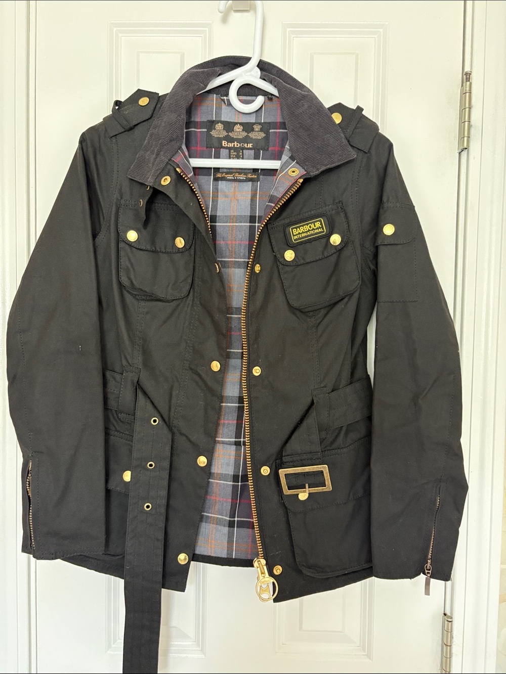 Barbour International Black Waxed Cotton Belted Field Jacket in Biker Style - Picture 2 of 16